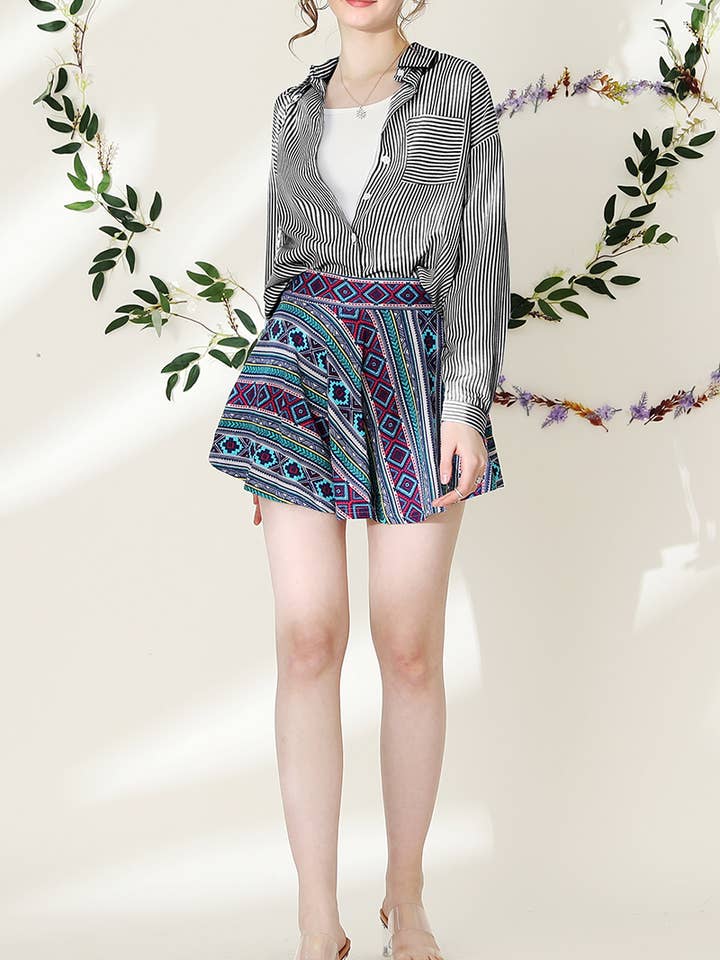 NINEXIS - Wholesale Button Down Shirt - Women's - CWTSTL704_Striped Button Down Long Sleeve Collared Shirts2