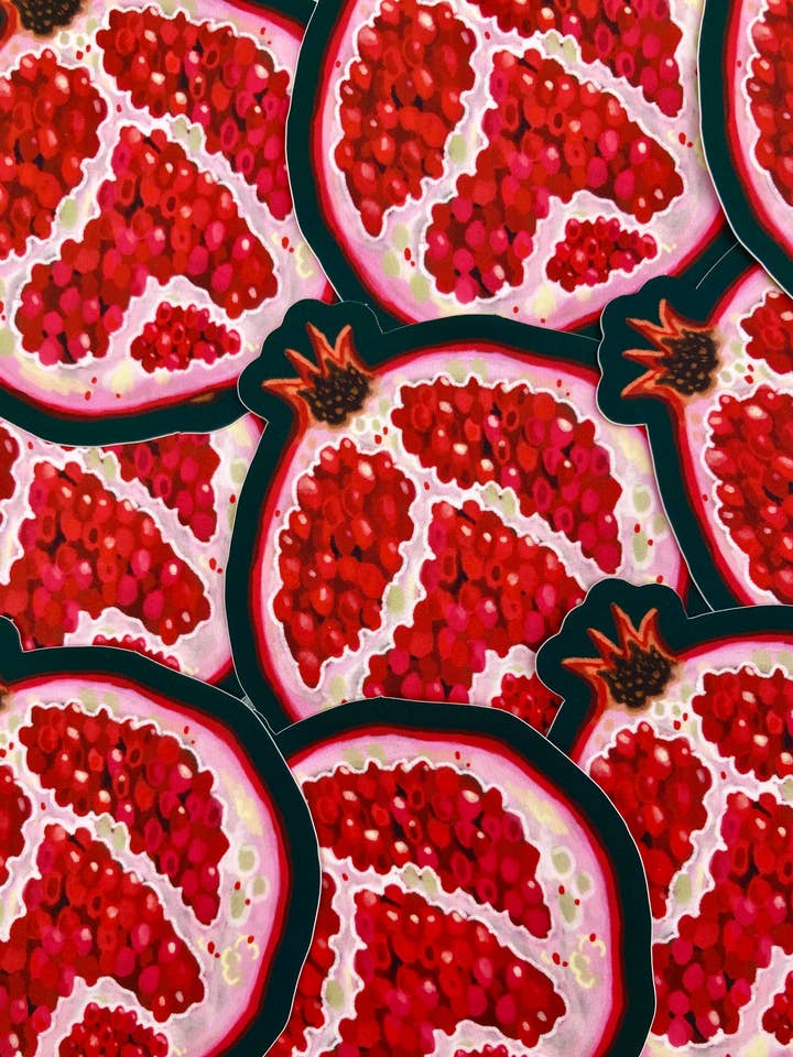 Pomegranate | Matte Vinyl Sticker for wholesale by Camilla Watson Art