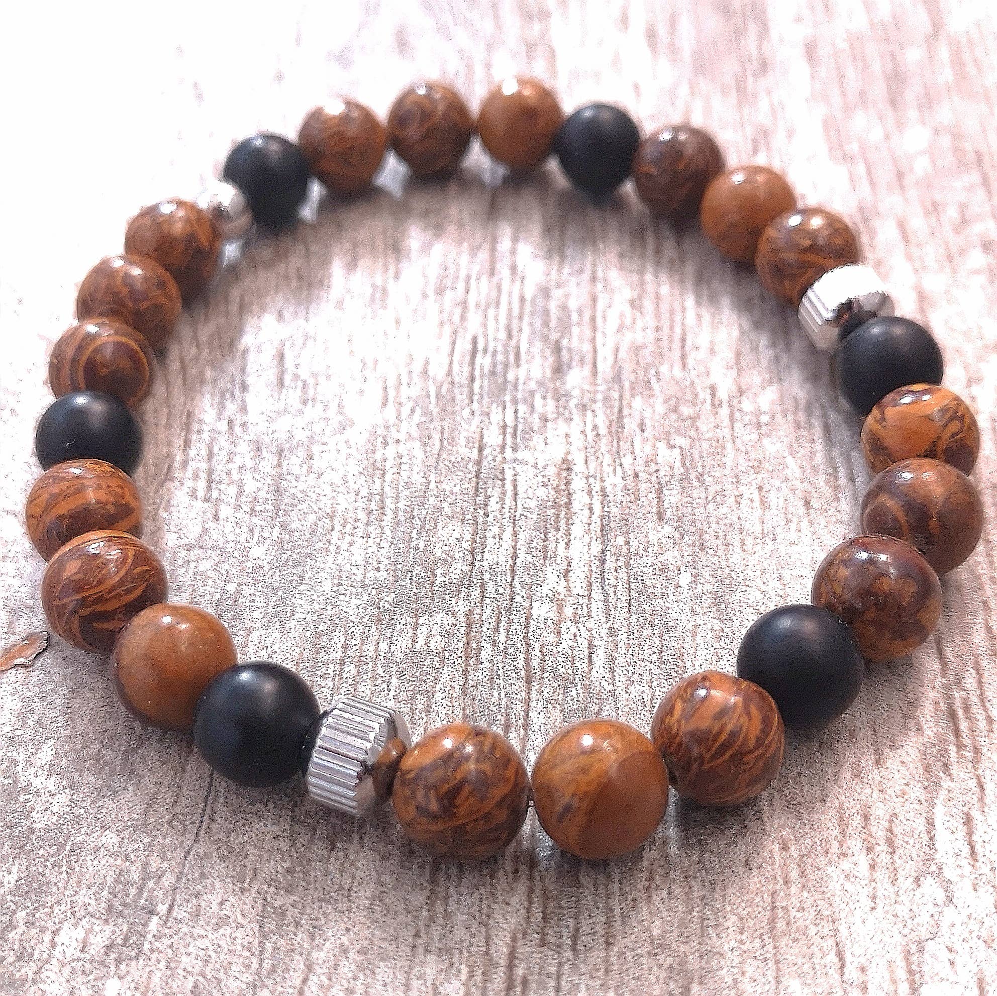 Unique Brand - Vente Bracelet de perles - Bracelets artisanaux en pierres de 8 mm avec inserts en acier12