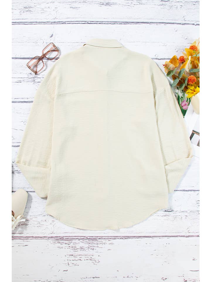 Beige Pure Color Patch Pocket Shirt for wholesale on Faire1