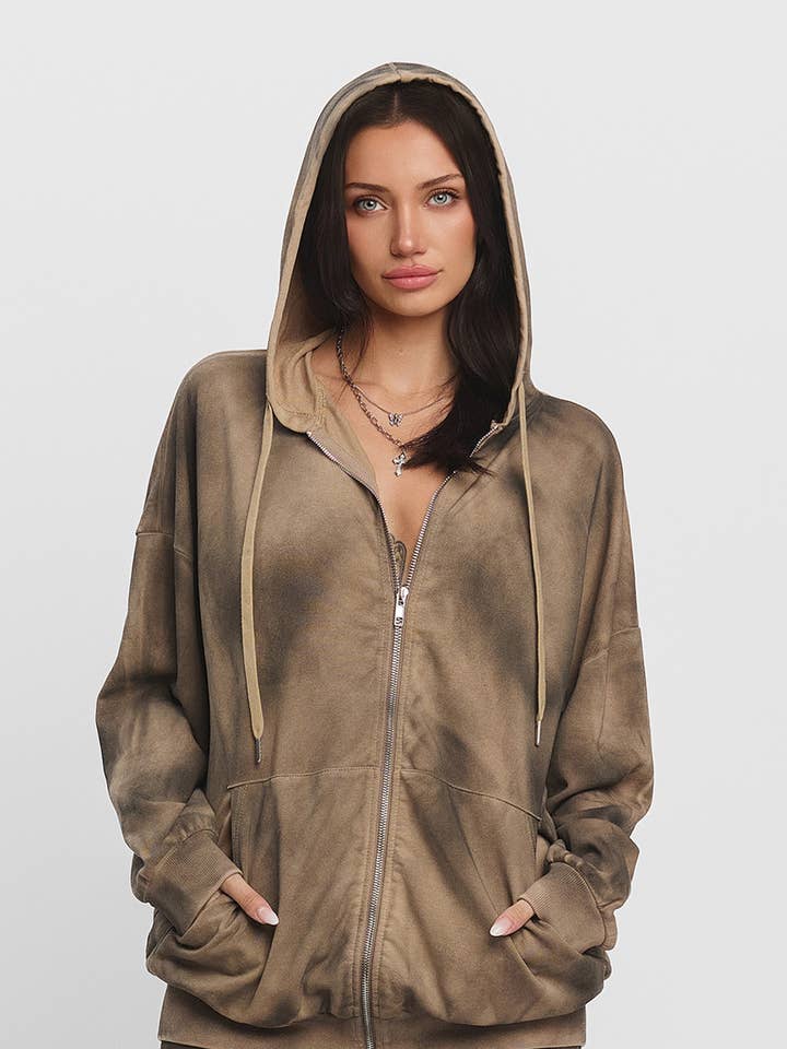 No Vacancy - Wholesale Hoodie - Women's - Washed effect oversize zip-up hoodie6