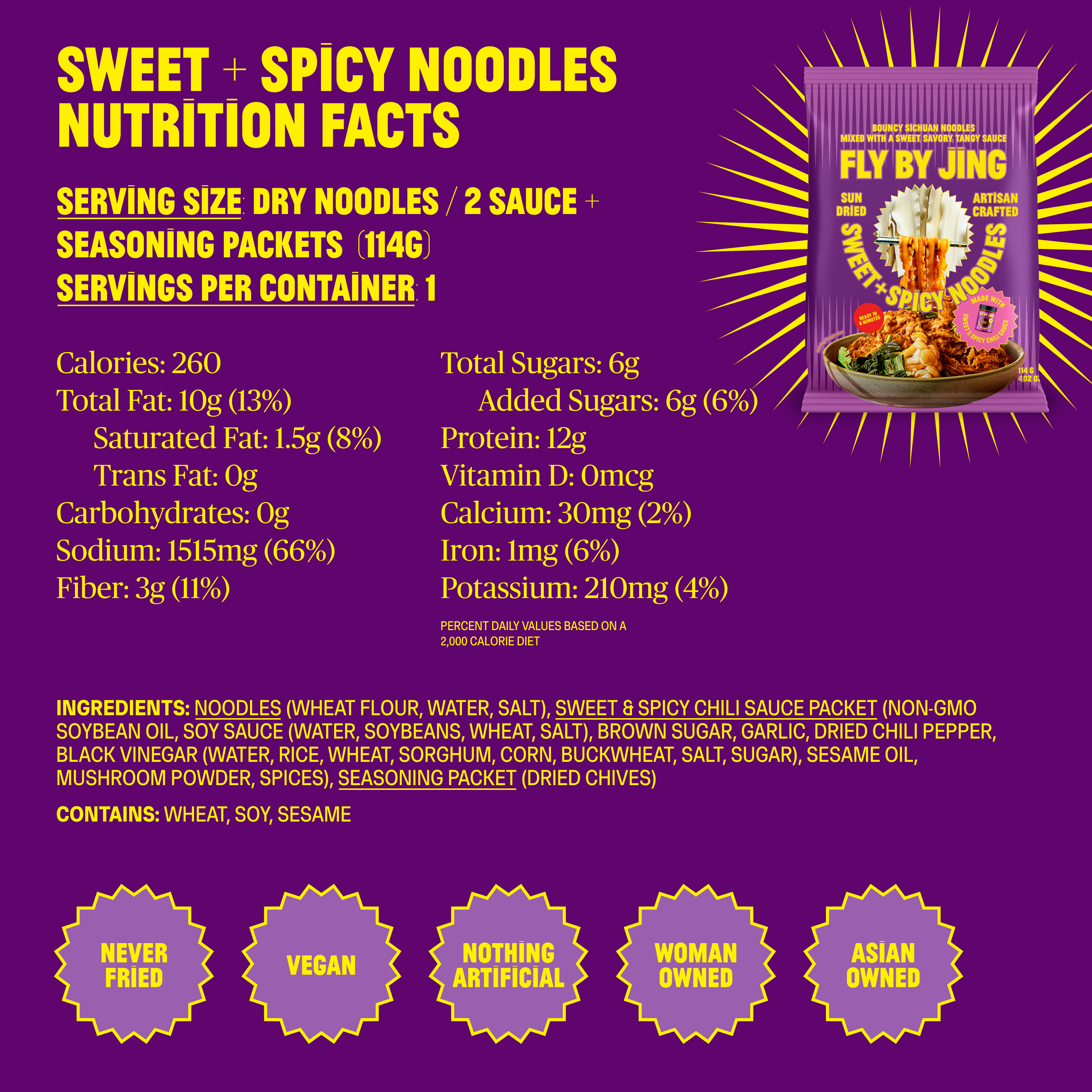 Fly By Jing - Wholesale Ramen - Sweet + Spicy Noodles (6-pack in Display Ready Case)7