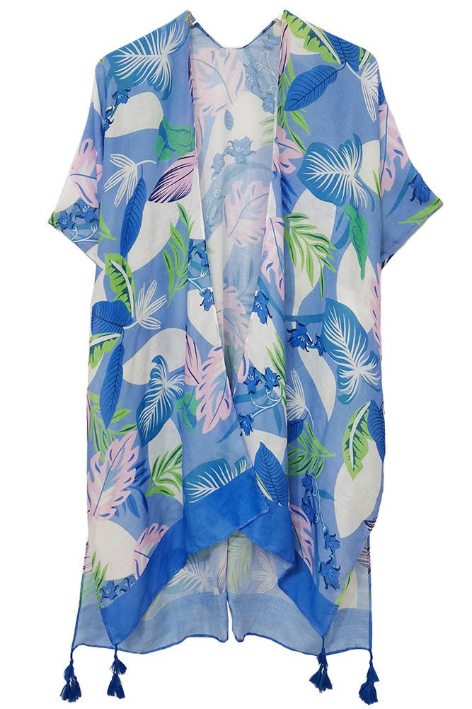 Hana - Wholesale Kimono - Women's - Palm Leaf Print Tassel Summer Kimono Cover Up0