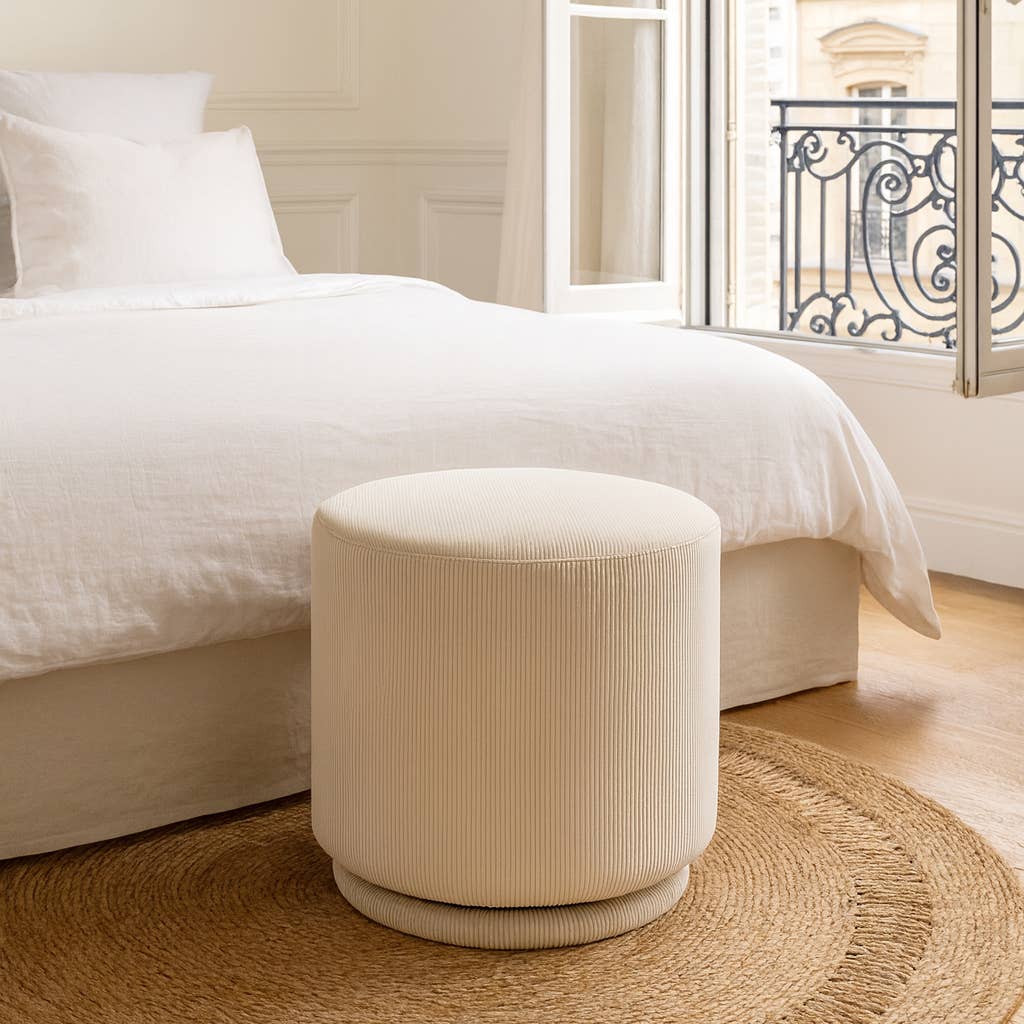 Now's Home - Vente Pouf - POUF PIVOTANT EN VELOURS COTELÉ ÉCRU 40X40XHT39CM CASPER2