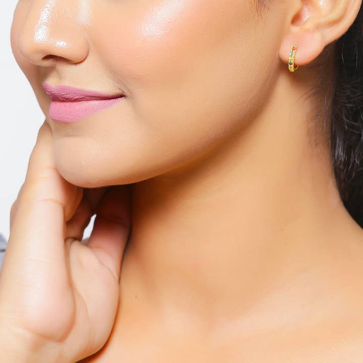 Tiramisu – wholesale Huggie earrings – Multi Sapphire Gold Plating 925 Sterling Silver Hoop Earring