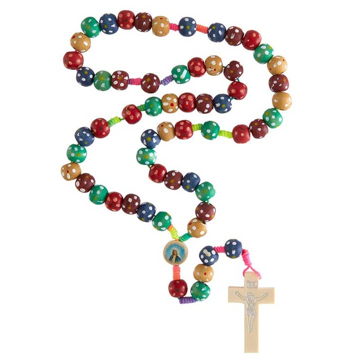 Love and Honor Jesus LLC - Wholesale Prayer beads necklace - Colorful Wooden Polka-Dot Rosary For Kids5