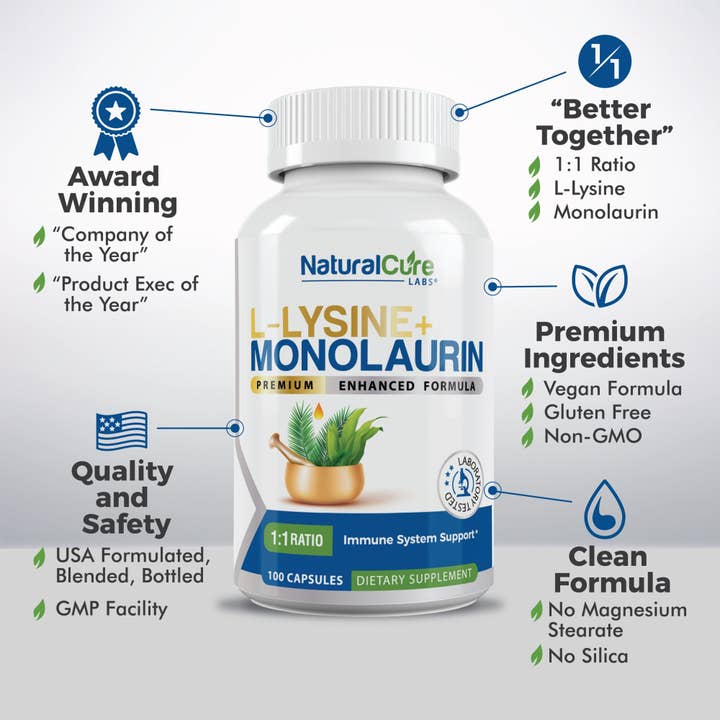 Natural Cure Labs - Venta al por mayor Suplementos/vitaminas para beber - L-lisina + monolaurina 600 mg