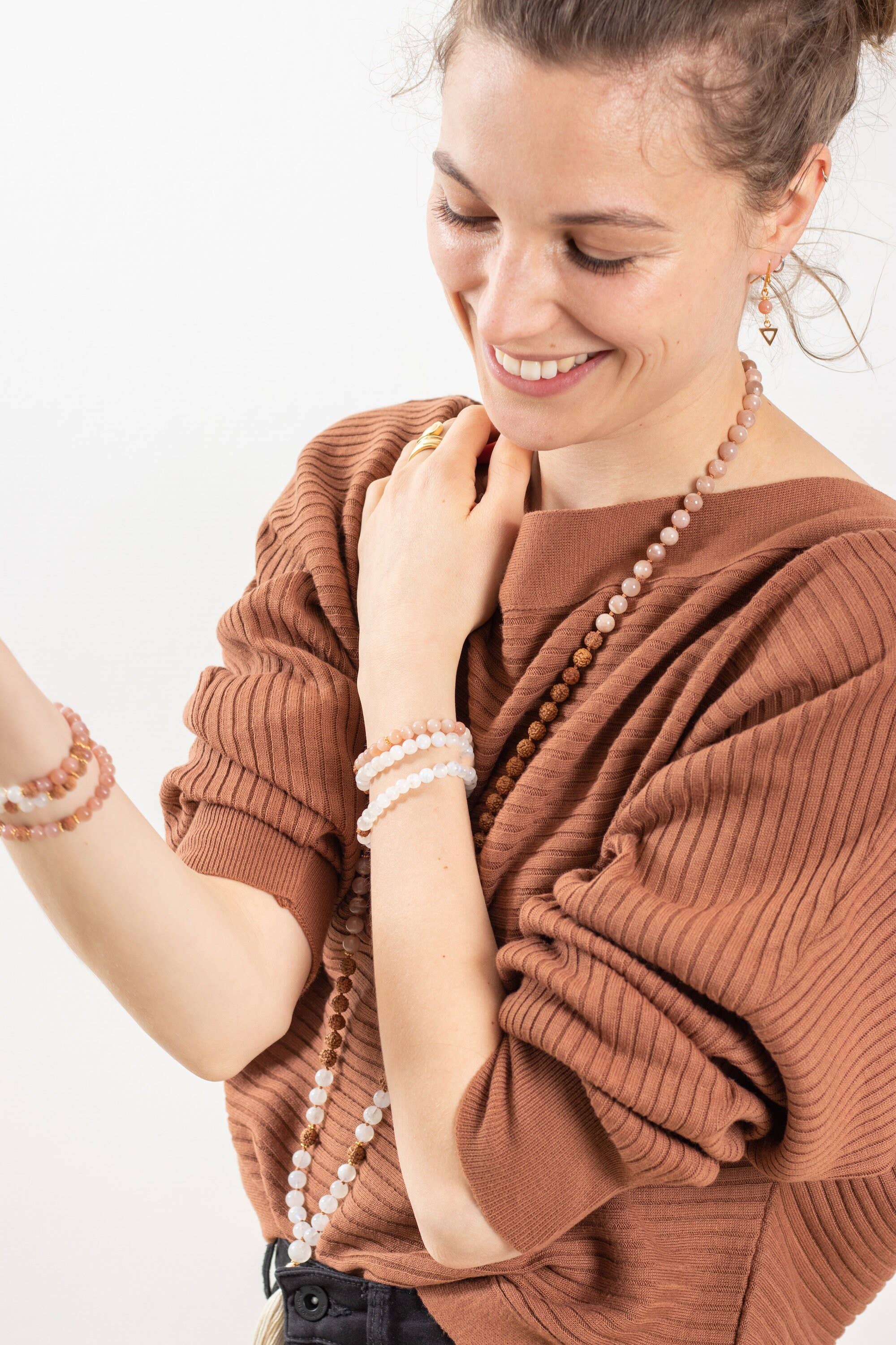 Nalina Wild - Wholesale Prayer Beads Necklace - Sunstone Moonstone Rudraksha Mala2