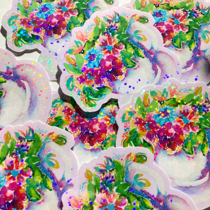 Watercolor Florals in Coffee Mug Sticker for wholesale by stickersbyjodi