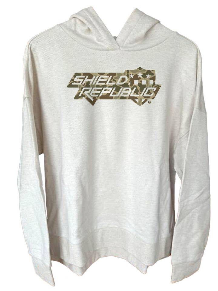 Shield Republic Duck Camo Stacked Logo (Front) for wholesale by Shield Republic