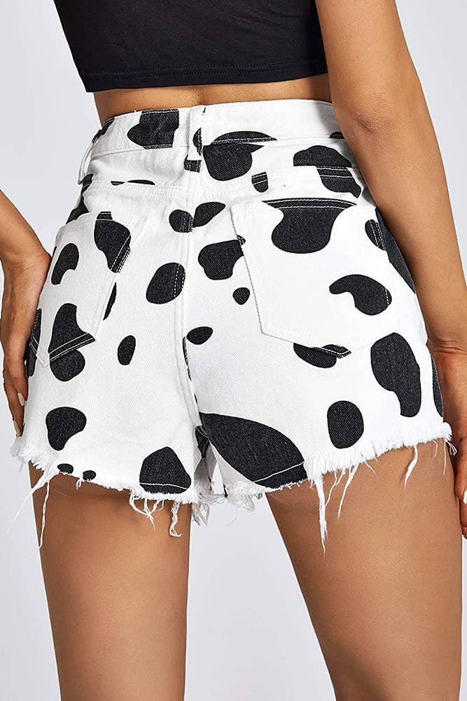 UNISHE - Wholesale Shorts - Women's - BTMW021 Western Cow Print High Waist Denim Shorts3