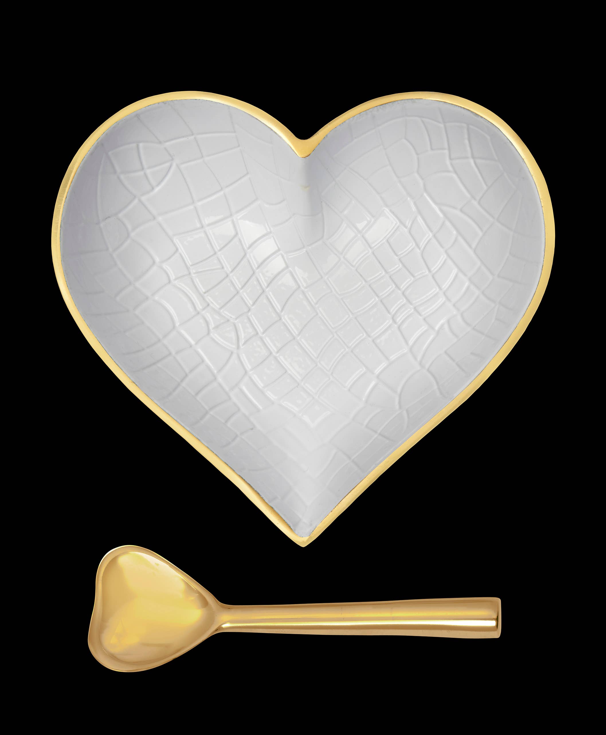Inspired Generations - Vente Bol de service - Happy Gold & White Croco Heart avec cuillère en forme de cœur doré2