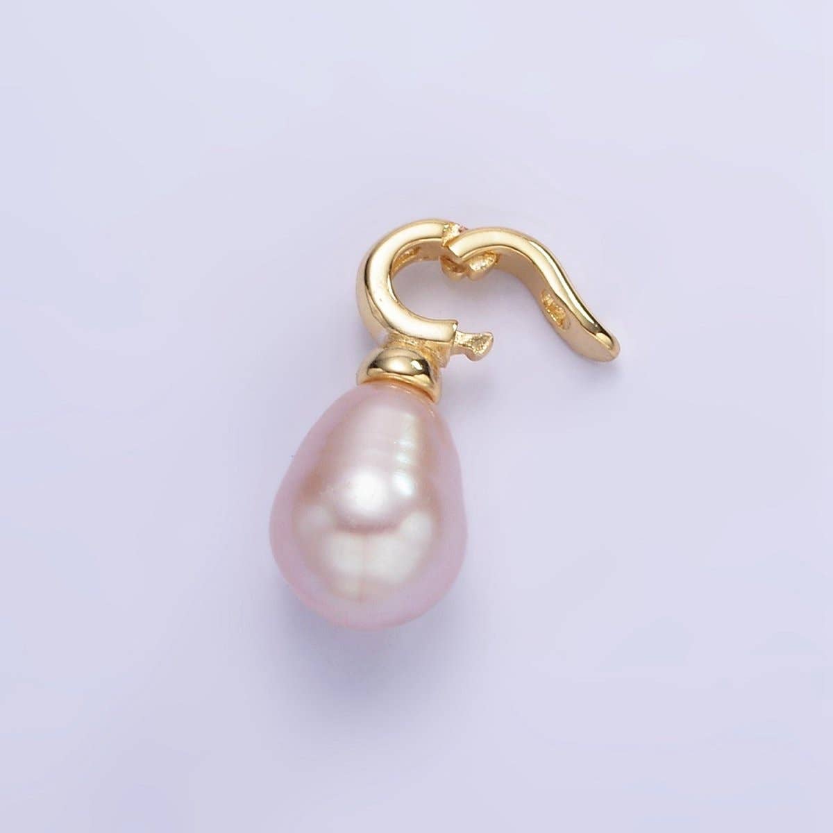 Aim Eternal - Wholesale Individual Charm/Pendant - 16K Gold Filled Ringed Pink Freshwater Pearl Snap Latch Drop Pendant | P18880
