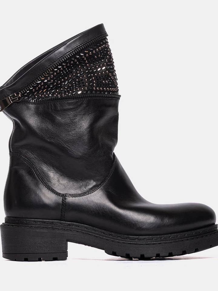 Botins biker em couro preto MA2207 por atacado de METISSE