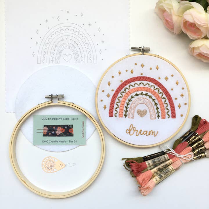 Eight22Crafts - Wholesale Embroidery/cross-stitch supplies - Dreamy Boho Rainbow Sampler Embroidery Kit, Level 21