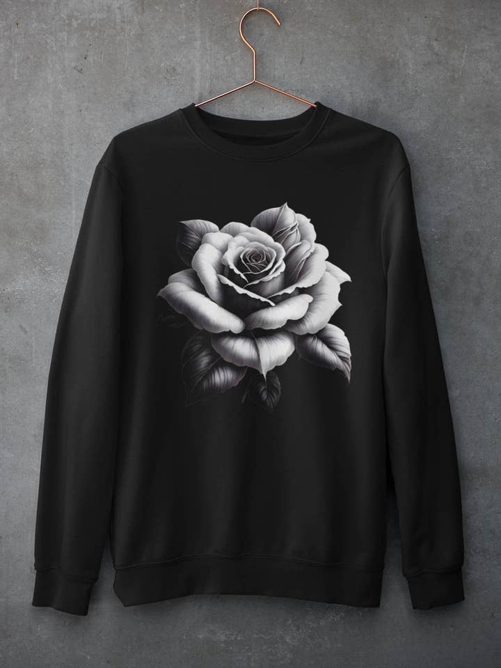 Trendy sweatshirt til kvinder med sort-hvidt blomstermotiv for engroshandel hos IALD