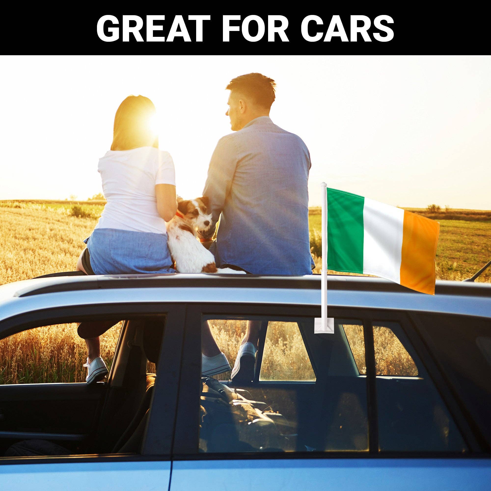 G128 - Wholesale Flag - G128 2 Pack: Ireland Irish Car Flag | 11x17 In | Double LiteWeave Pro Series Double Sided Printed 150D Polyester | Flagpole Included | Perfect for Festival Celebrations, Parades3