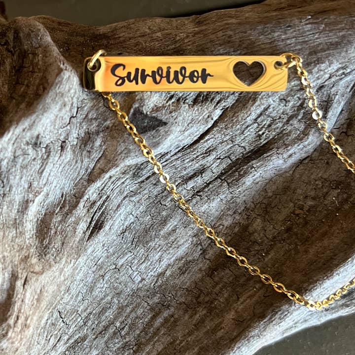 Stainless Steel Engraved Bar Necklace – Survivor or Custom E for wholesale by OBX Prep