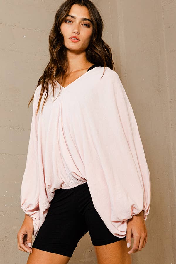 WHITE T1272C Dolman Sleeve Billowy Bottom Woven Top for wholesale on Faire19