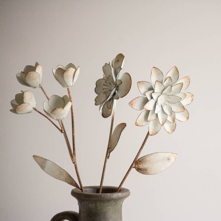 Abeline Set 3 Antique White Metal Floral Stems for wholesale by Foreside Home & Garden