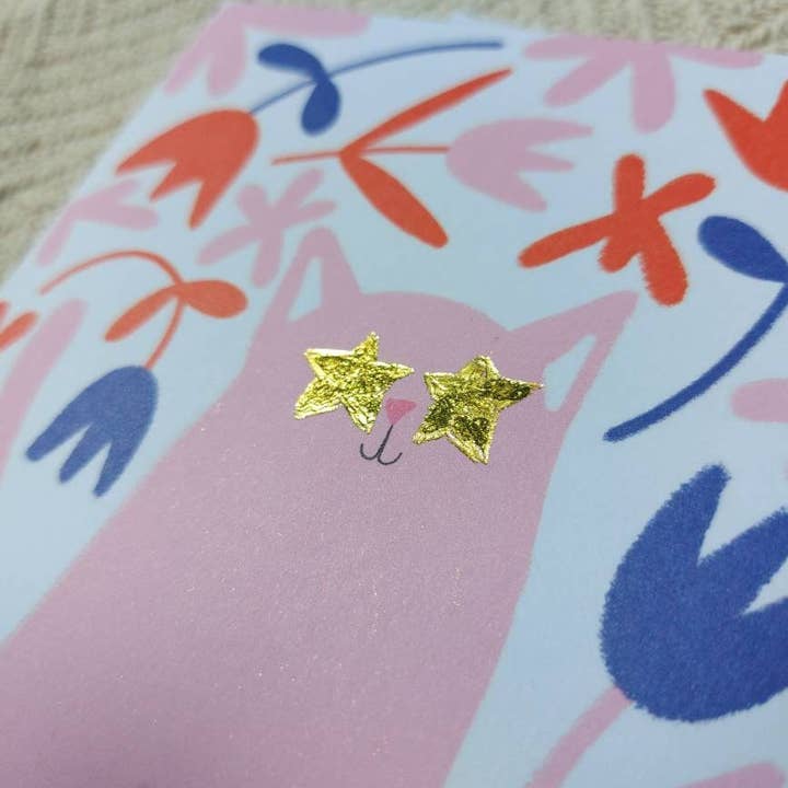 Carta illustrativa di gatto con occhi dorati lucidi per la vendita all'ingrosso da parte di Lemon.lemoff