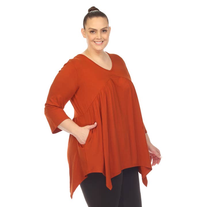 Plus Size Empire Waist V-Neck Tunic Top for wholesale by WHITE MARK