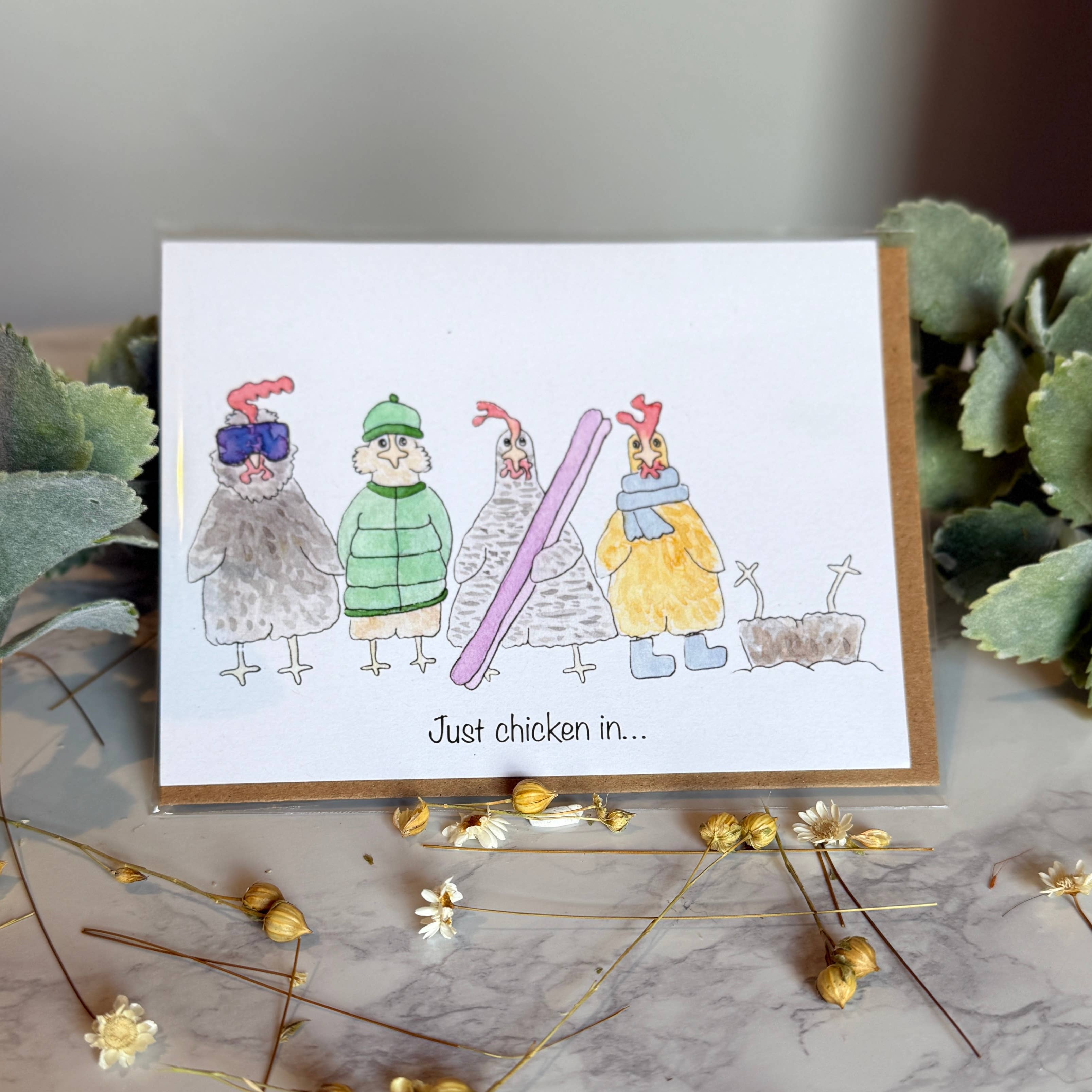 Quirks of Art co. - Wholesale Everyday Greeting Card - Watercolor Chicken Greeting Cards0