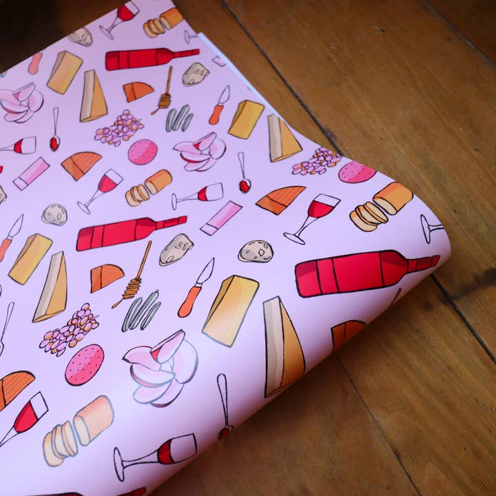 Freya Niamh - Wholesale Wrapping paper roll - Cheese and Wine Wrapping Paper1