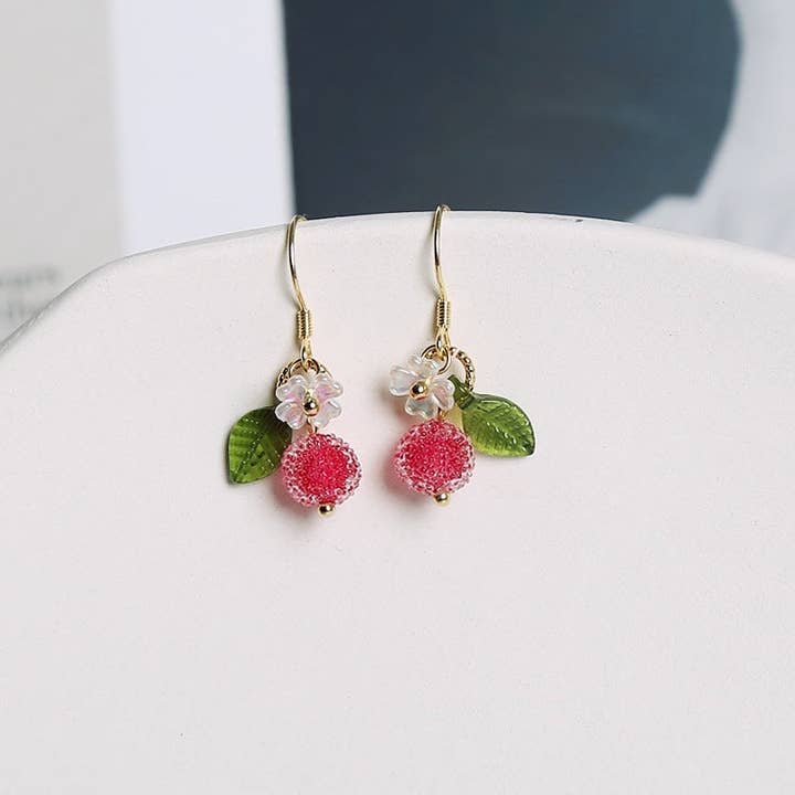 Haengseongworkshop - Vendita all'ingrosso Orecchini pendenti - Orecchini a Fiore Ab Petalo Arcobaleno Bayberry Cinese 5mm in Argento 925 Placcato Oro 18K