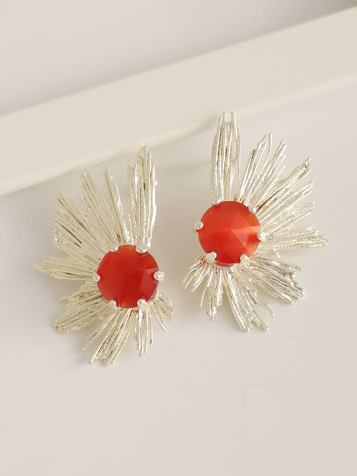 Silver Plated Flower Stone Earrings for wholesale by BUBU BY TEKIN SHOP