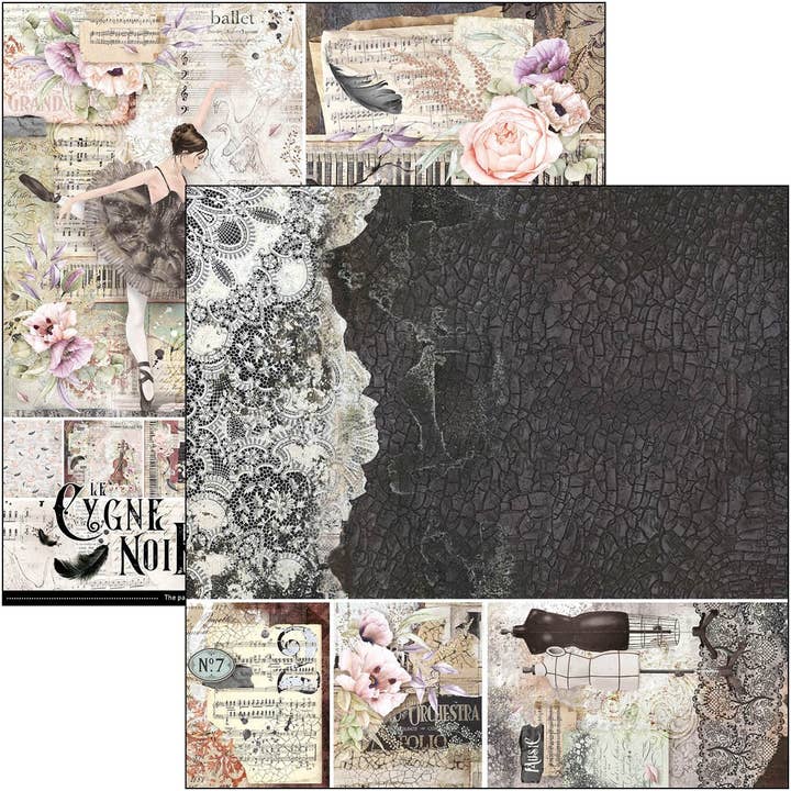 Ecstasy Crafts Distributing - Wholesale Scrapbook - Ciao Bella Cygne Noir Paper Pad 12x12 12/Pkg2