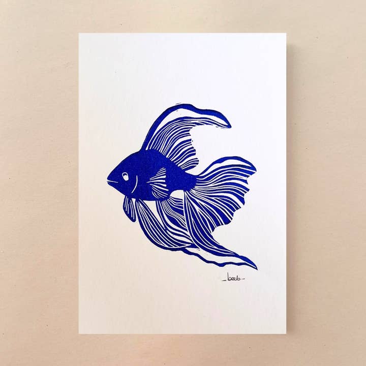 Linogravure 15cm x 21 cm (A5) - Japanese Fish for wholesale by beeb