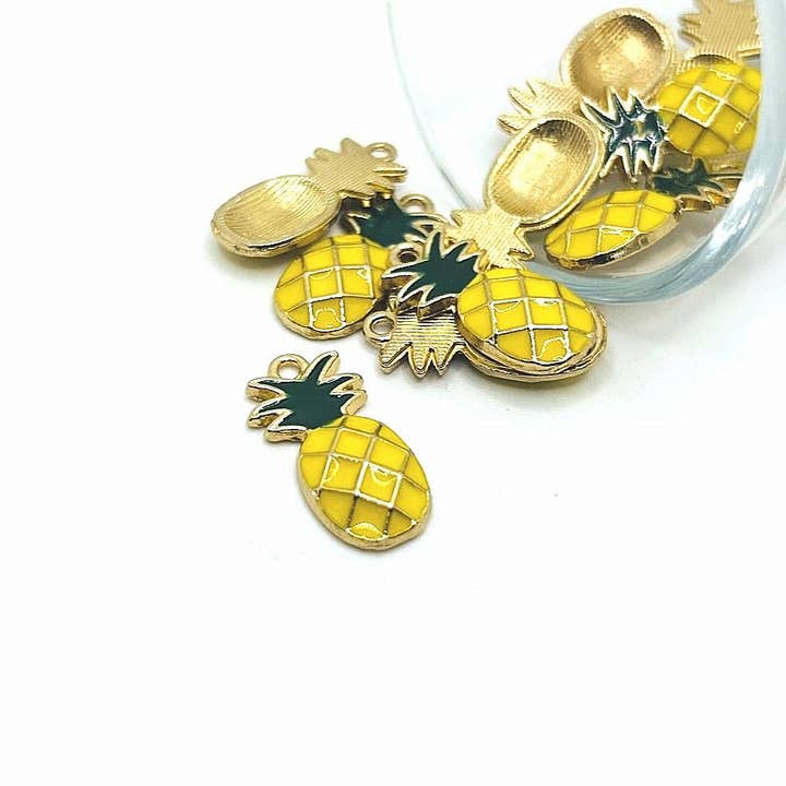 Yellow and Green Enamel Pineapple Charms with Gold Plating, 23x12mm and other Purchase Wholesale pineapple charms. Free Returns & Net 60 Terms on Faire trending on Faire.