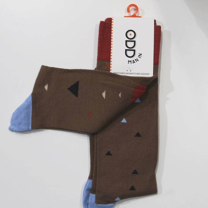 Mismatched Sock Shop - Wholesale Socks - Men's - Matching Pair + Mismatched Spare - 3 Socks - Brown Triangle