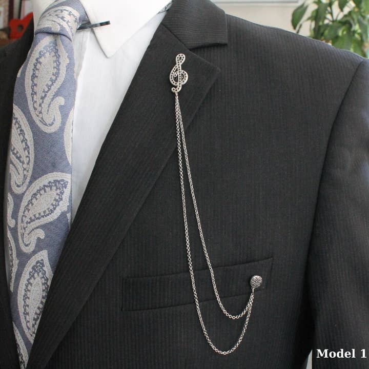 Sailboat-Treble Clef-Leaf Figured Jacket Chain Brooch for wholesale by COOLMENCLUB