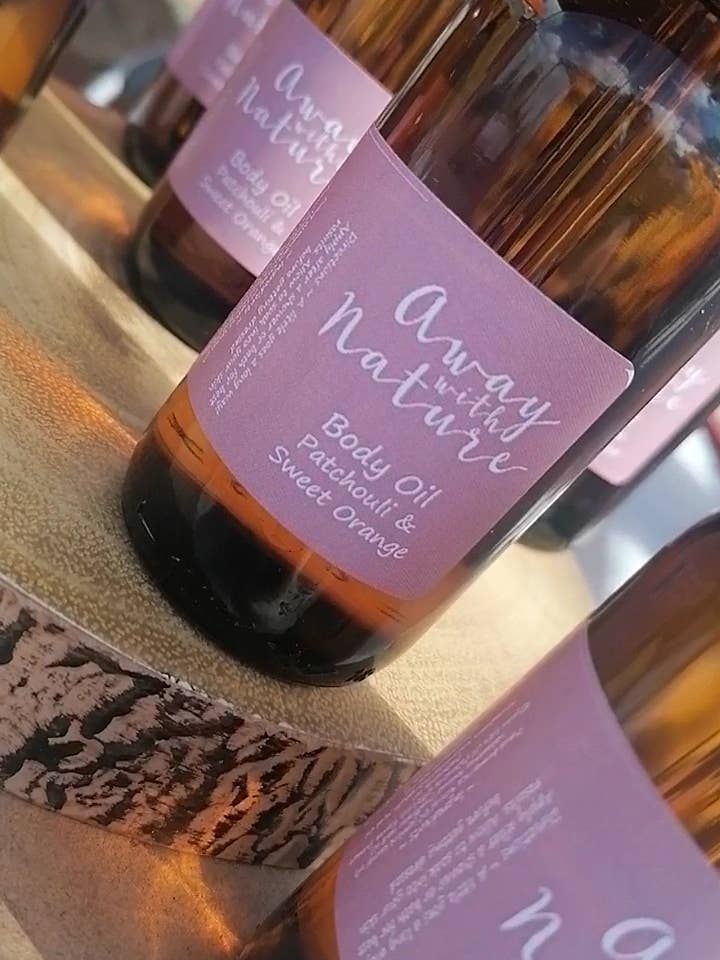 Patchouli & Sød Orange Kropsolie for engroshandel hos Away with Nature