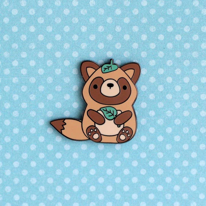 Tanuki Enamel Pin. Japanese raccoon dog Pin. Cute Anime Pin for wholesale by Wild Whimsy Woolies