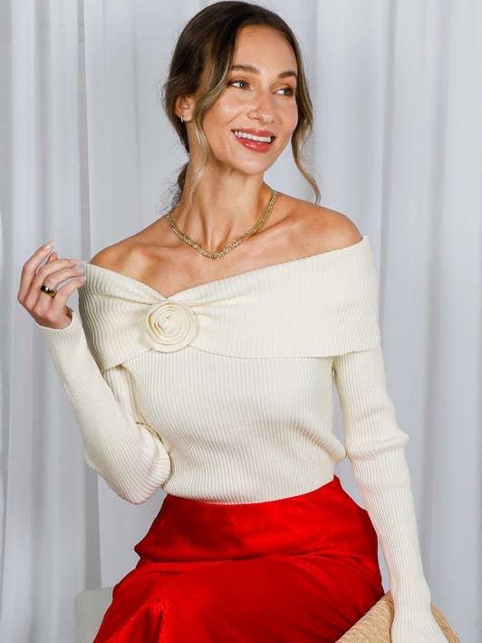 Top a Costine con Dettaglio Corsage a Spalle Scoperte per la vendita all'ingrosso da parte di Pink Irene Wholesale