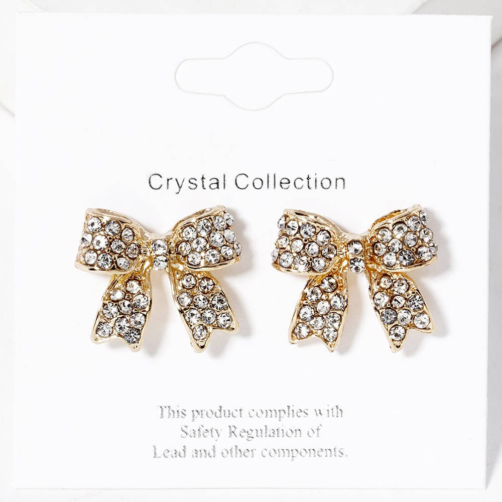 Sensibling Corp. - Wholesale Stud/Post Earrings - Crystal Rhinestone Pave Bow Stud Earrings
4