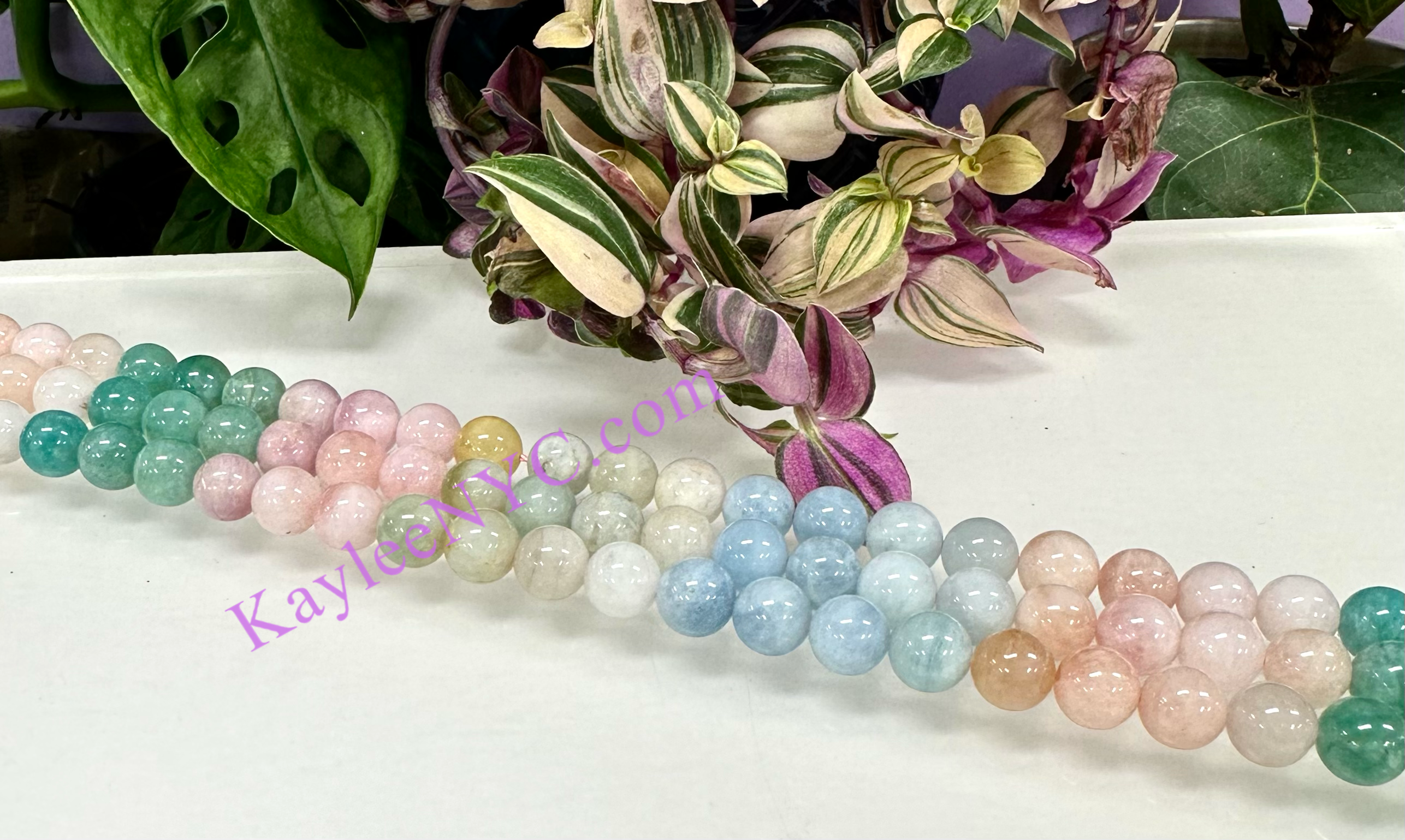 KayleeNYC - Wholesale Beads - 10mm Natural Morganite & Amazonite Crystal beads1