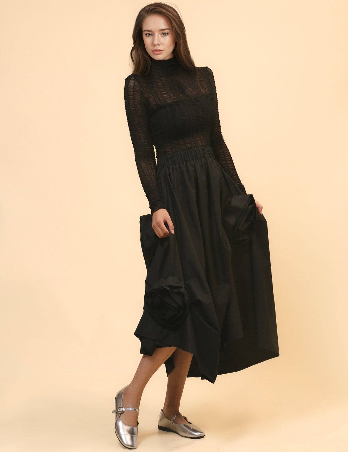 Sweetkama – Saia - Mulher por atacado – Saia Midi Flor Inregular para Senhora SKS47088