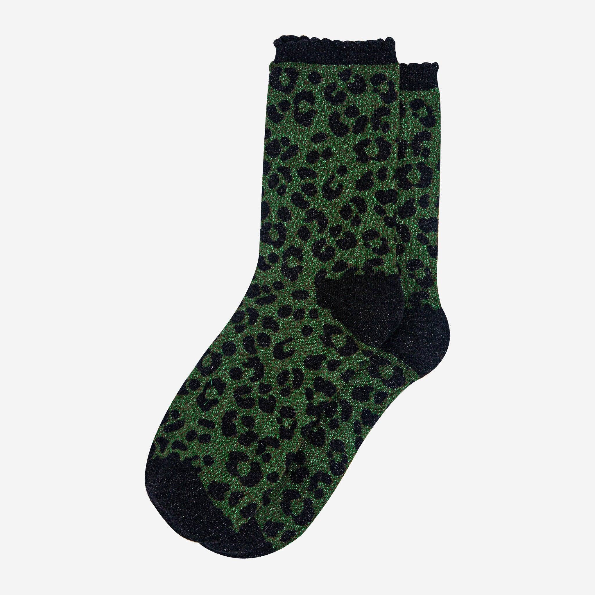 Sock Talk – wholesale Strumpor - Dam – Damstrumpor i khaki med leopardmönster och glitter2