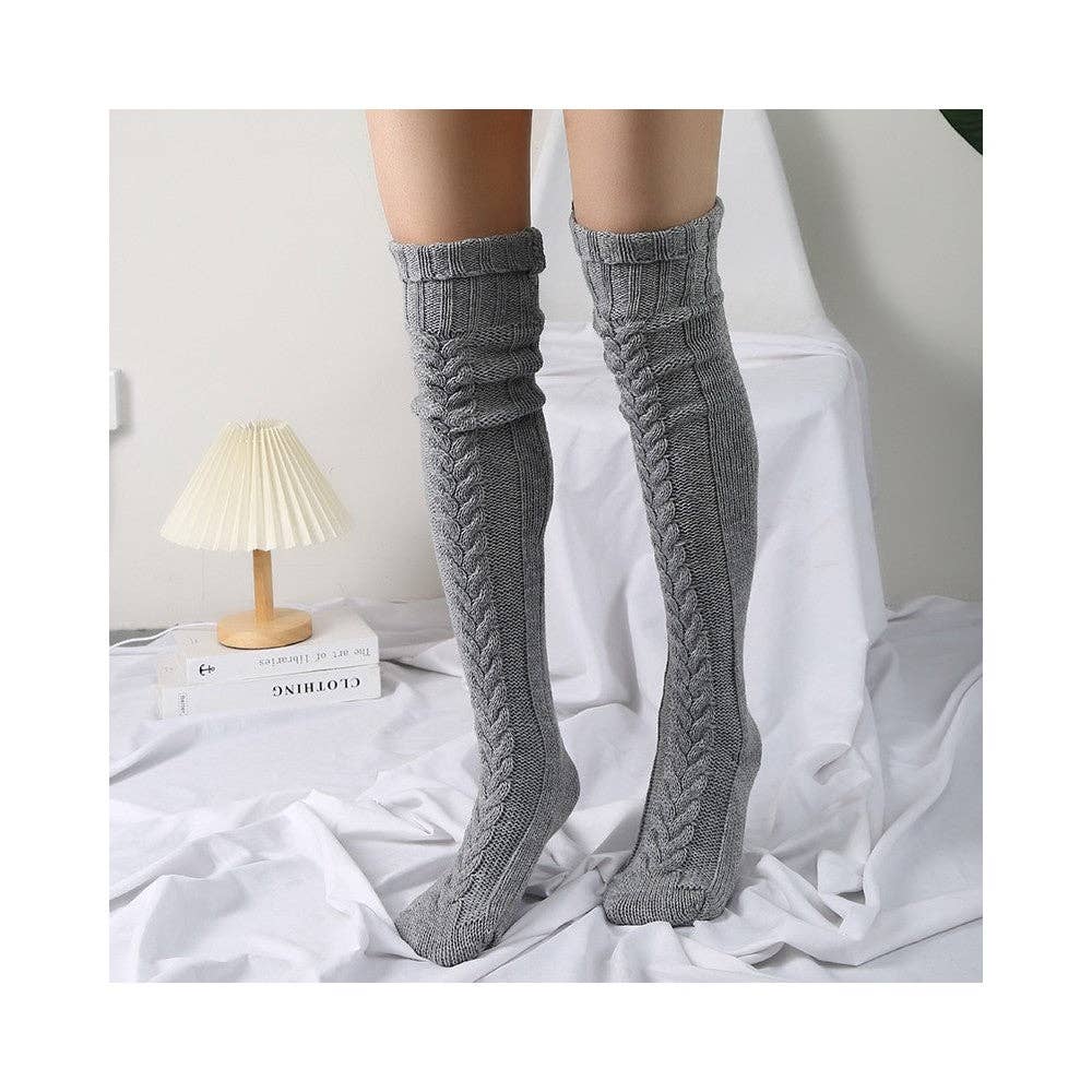 Plush Looks - Wholesale Socks - Women's - Solid Color Knitted Thigh High Stockings Socks3