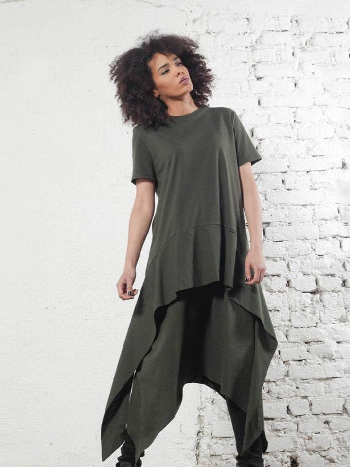 Asymmetrical Tiered Midi Jersey Dress: |Midori| for wholesale by ADEPTT