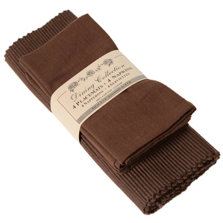 Accent Linen - Wholesale Placemat - Placemats 4 + 4 Napkins Set  - Chocolate0