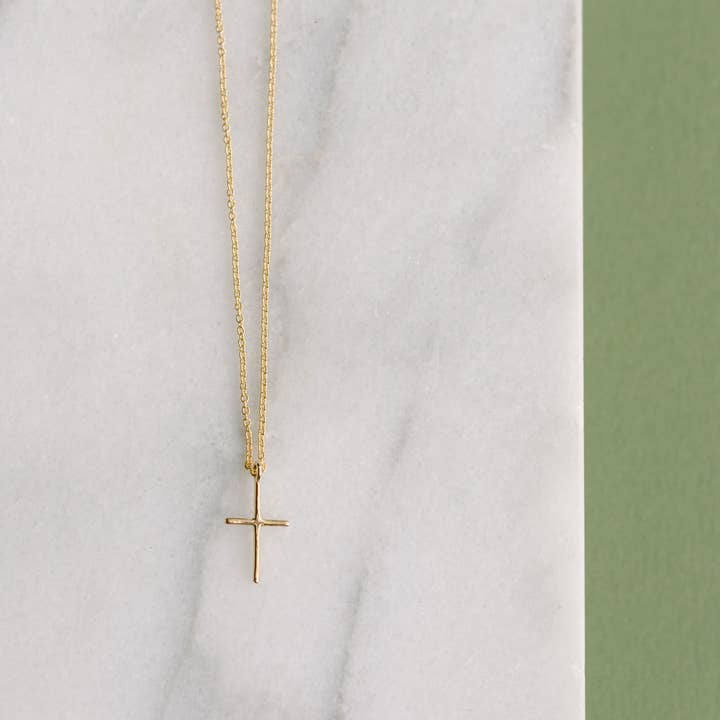 Single Gold Plated Cross Necklace 18" for wholesale by Helmsie