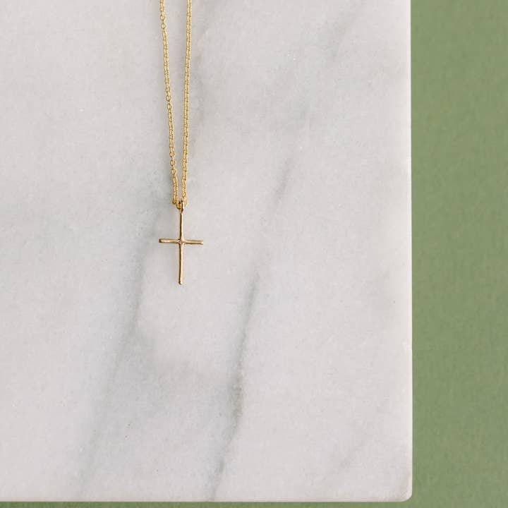 Collar de cruz chapada en oro individual 45,7 cm para venta al por mayor de Helmsie