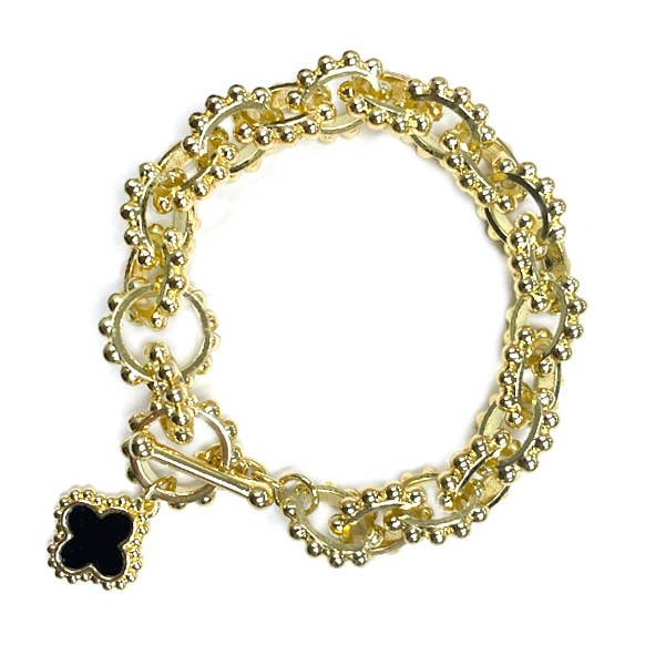 Pulsera con dije de trébol de eslabones texturizados para venta al por mayor de Laudic Co