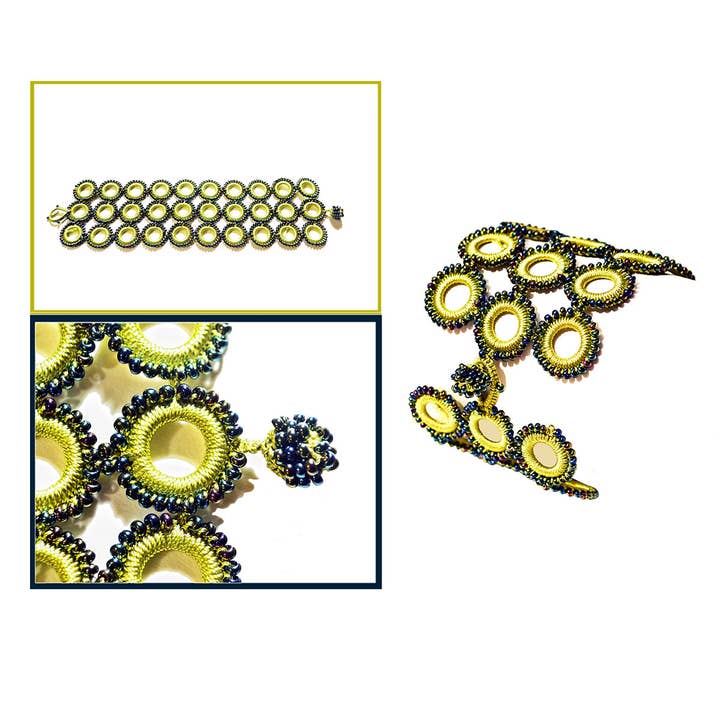"Parade of Circles" Silk hand-crocheted C Bracelet for wholesale by Silk Wool and Bijoux