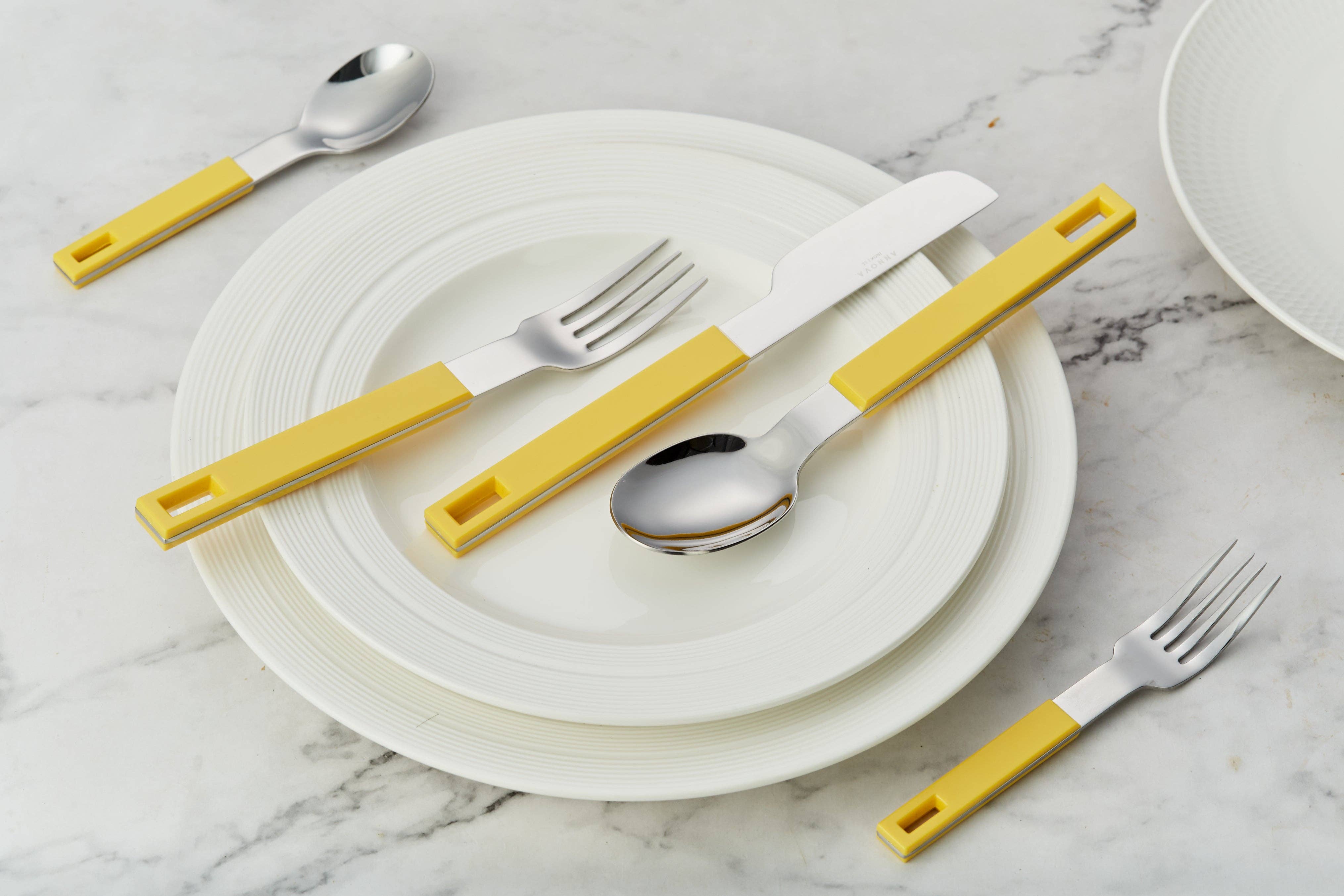 ANNOVA - Wholesale Flatware Set - ANNOVA Block Handle Silverware Set 20 Pieces Color Modern Style Flatware2